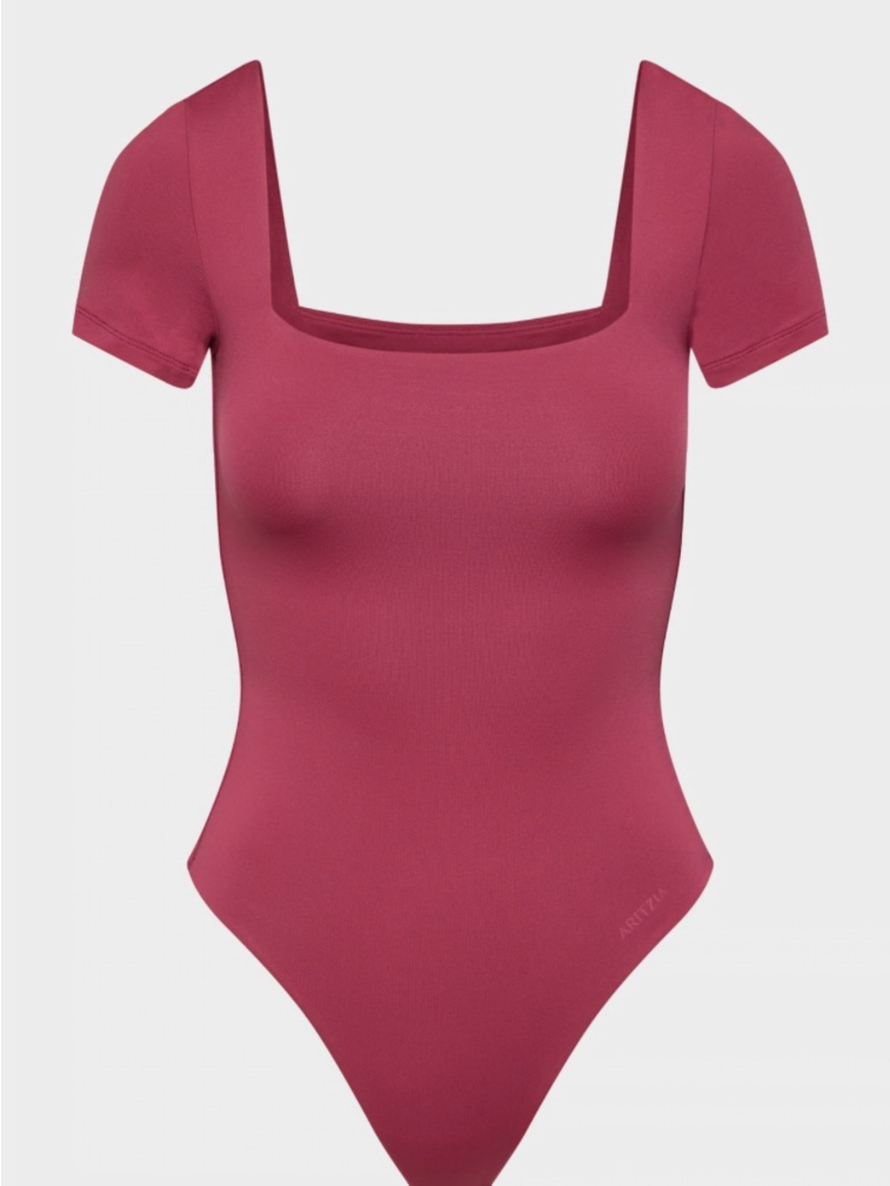 Square Neck Short Sleeve Bodysuit in Deep Rose